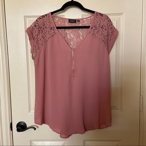 Dusty Rose Blouse with Lace and Zipper Detail